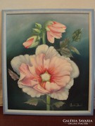 Czakó Dezső (kortárs festő) : Mályvarózsa (a nőiség virága)-eredeti olajkép.