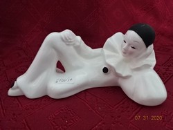 Olasz porcelán figura, Harlequin, Pierrot bohóc. Hossza: 20 cm.