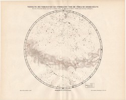 Csillagködök és csillaghalmazok az északi égbolton, térkép 1896, csillagászat, csillag, ég, tejút