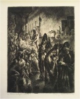 Tihanyi János Lajos - Jézus betegek között, 1927, rézkarc, bibliai jelenet, árkádia neoklasszicizmus
