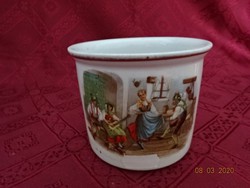 Antique German porcelain scene mug, diameter 10 cm. He has!