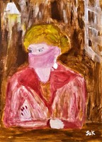 "Ál-arc" olaj-akril festmény, farost, szép kerettel, mérete 40 x 30 cm, szignózott