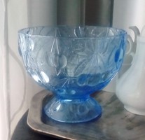 Kék  üveg nagy talpas tál  22cm