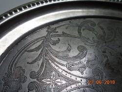 Antik angol gazdag viktoriánus cizellált niellós mintákkal, ezüstözött fém tálca, jelzett