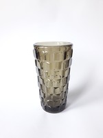Füstszínű retro üveg váza - geometrikus mintájú művészváza