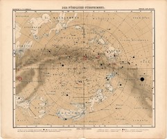 Az északi csillagos ég térkép 1908, német nyelvű, eredeti, csillag, ég, Justus Perthes, 39 x 48 cm