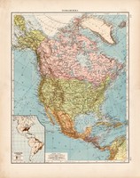 Észak - Amerika politikai térkép 1910, német nyelvű, atlasz, 44 x 56 cm, Moritz Perles, Andrees