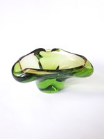 Midcentury modern design zöld üvegváza, hamutartó, hamutál, asztalközép, kínáló - retro üveg