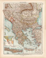 Balkán - félsziget térkép 1903, német nyelvű, atlasz, 44 x 55 cm, Moritz Perles, Görögország