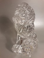 Nagy méretű jelzett kristály üveg szobor oroszlán levélnehezék  két kiló!