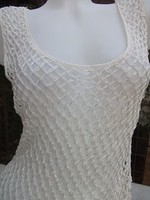 Unique fashionable beaded-crocheted beige casual-cocktail dress