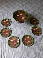 COUNTED! Antique Kőmöcbánya ceramic cake stand + 6 cake plates set