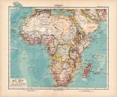 Afrika térkép 1908, német atlasz, nagy méret, 39 x 48, eredeti, Justus Perthes, politikai, Stielers