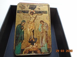 13.sz Bolgár ikon Ohrid,Crucifixion Keresztre Feszítés,múzeumi másolat,nyomat fa lapra