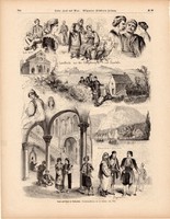 Dalmácia, metszet 1875, eredeti, német, újság, 22 x 30, fametszet, nép, emberek, táj, horvát, dalmát