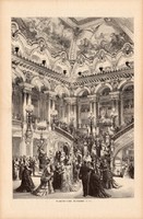 Párizsi Operaház 2., metszet 1875, eredeti, újság, Ueber Land und Meer, 37 x 56, fametszet, Párizs