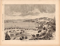 Vízi verseny, metszet 1875, eredeti, német, újság, 22 x 31, fametszet, csónak, Starnberg, bajor