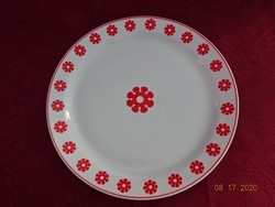 Hollóházi porcelán, piros mintás süteményes tányér, átmérője 30 cm.
