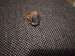  kék köves antik gyűrű, aranyszínű gyűrű, női ékszer, blue stone, gold tone ring, copper? jewelry