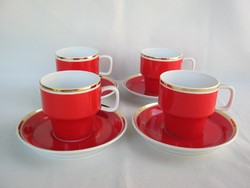 Hollóházi porcelán piros kávés csésze 4 db