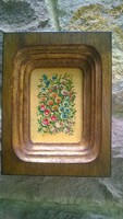 Kisméretű Hangulatos virágcsendélet-festmény- szép kerettel o.,falap, 17x13 cm-akár ajándékba is