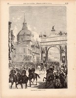 XII. Alfonz bevonulása Madridba, metszet, 1875, eredeti, német, 22 x 31, fametszet, király, spanyol