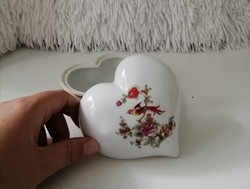 Hollóházi szív alakú porcelán bonbonier/ szelence
