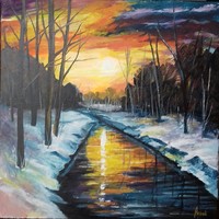 Winter sunset c. Painting, landscape after l.Afremov