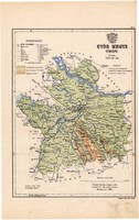 Győr megye térkép 1887, Magyarország, vármegye, régi, atlasz, eredeti, Kogutowicz Manó, észak nyugat