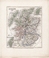 Skócia térkép 1849, eredeti, német, atlasz, 27 x 32 cm, Nagy - Britannia, Skócia, észak, skót