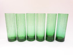 6 db zöld színű Karcagi (Berekfürdői) fátyolüveg pohár - színes retro üveg poharak