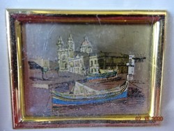 A commemorative picture of Malta. Masaxlokk. Frame size 11 x 10 cm. Image size 4 x 3 cm. He has!