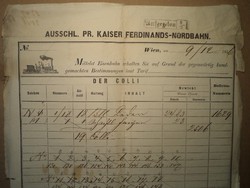 Ferdinánd Császár Vasúti fuvarlevél 1856 / Macso & Manno Pest