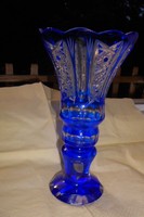 Ólomkristály  kék színű antik  váza 18 cm 