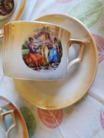 Antik Zsolnay porcelán jelenetes teás csésze alátéttel  