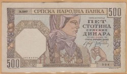 Szerbia 1941 bankjegy 500 Dínár  Ritkább
