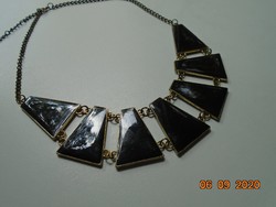 Art deco black fire enamel and gold-plated copper geometric elements necklaces