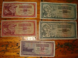 5 darab szocialista jugoszláv  papírpénz bankjegy  1 forintról jó licitálást KIÁRUSÍTÁS