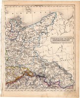Északkeleti német államok térkép 1854 (2), német nyelvű, eredeti, osztrák, atlasz, Európa, kelet