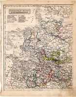 Északnyugati német államok térkép 1854 (2), német nyelvű, eredeti, osztrák, atlasz, Európa, nyugat