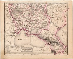 Oroszország térkép 1854 (2), német, eredeti, atlasz, osztrák, Európa, déli része, Fekete - tenger
