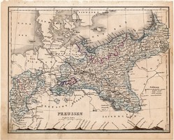 Poroszország térkép 1854 (2), német nyelvű, eredeti, atlasz, porosz, észak, Berlin, Frankfurt