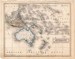Ausztrália térkép 1854 /2), német nyelvű, eredeti, atlasz, osztrák, Óceánia, Csendes - óceán, sziget