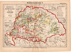 A magyarországi borfajok, térkép 1885, Hátsek Ignácz, 20 x 28 cm, bor, borászat, fajta, aszú, vörös