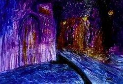 "Velencei éj" olajfestmény 50 x 70 farost, ezüstszürke fakerettel, szignózott