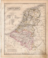 Hollandia és Belgium térkép 1854 (2), német nyelvű, eredeti, atlasz, osztrák, Európa, észak, tenger
