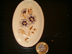 Zsolnay aranyos tálacska kék buzavirág motívum hibátlan állapotban 1 forintról kiárusítás porcelán