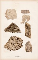Barit, halit és gyémánt, borostyánkő, kalcit, grafit, litográfia 1885, eredeti, 26 x 42 cm, nagy