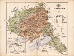 Veszprém megye térkép 1886, Magyarország, vármegye, atlasz, Kogutowicz Manó, 43 x 56 cm, eredeti