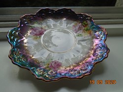 Antique imperial lace, hand-painted rosy, special purple turquoise eosin glazed plate